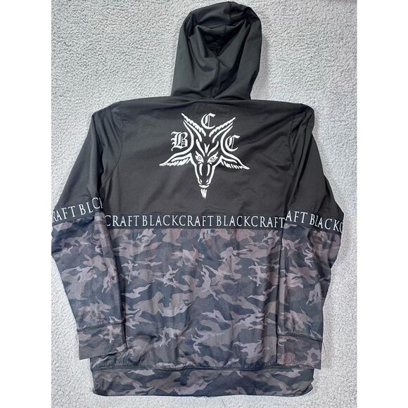 BlackCraft Cult Hoodie Mens Large Full Zip Camo Black Gray Baphomet Occult Witch - Picture 3 of 9